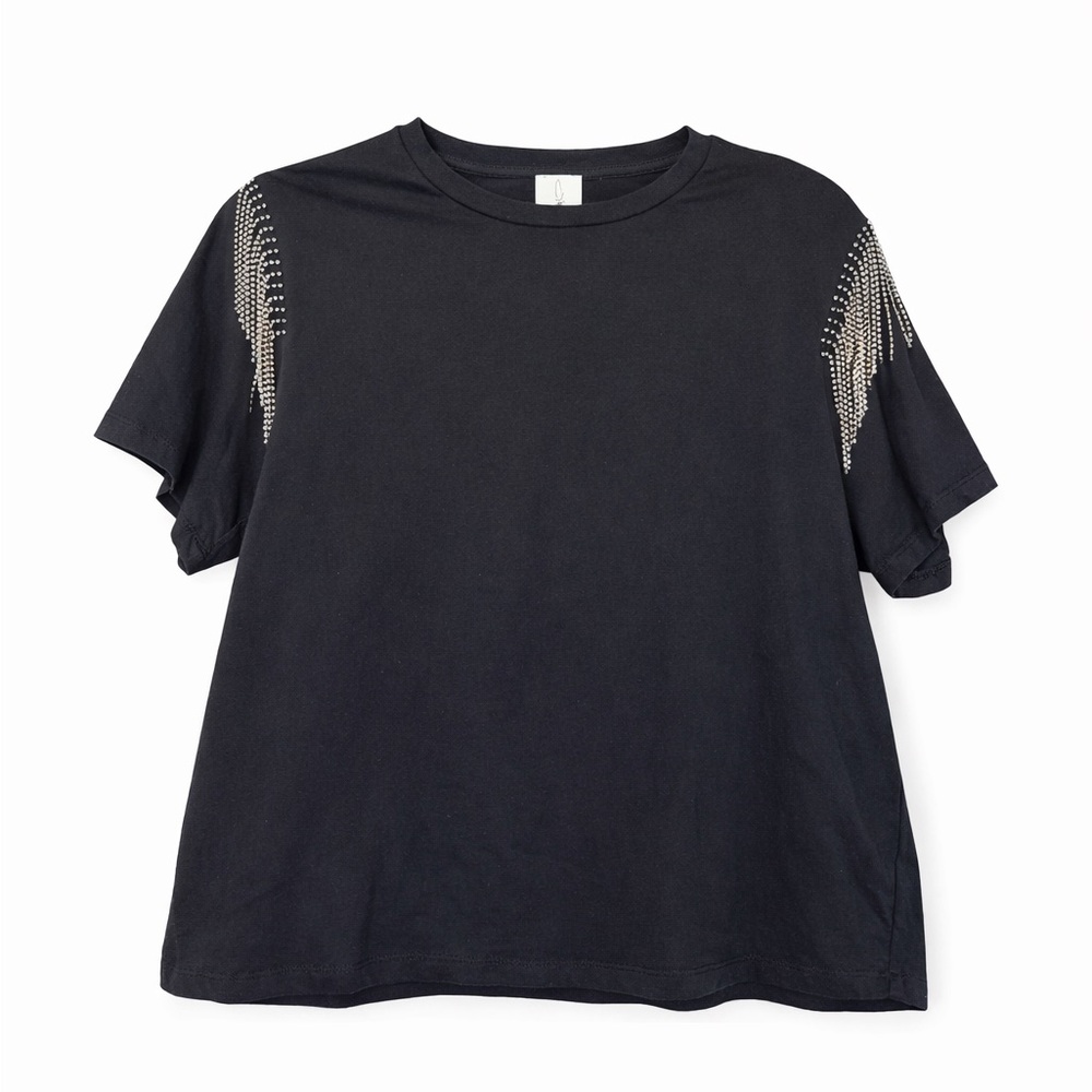 Joie Black Short Sleeve Tee with Silver Stud Accents